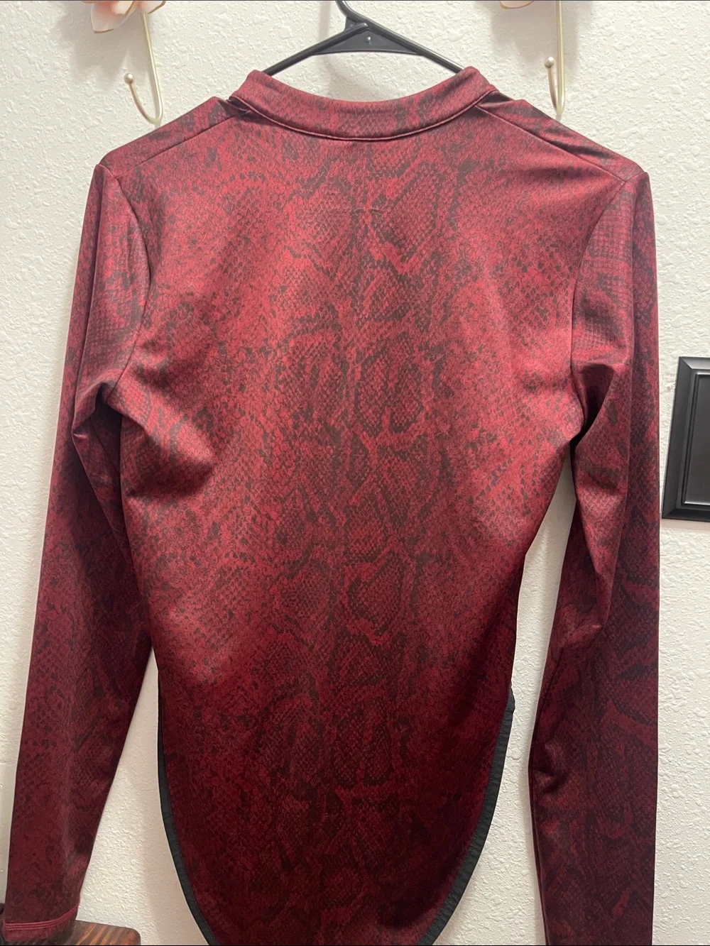 Nike Red Snakeskin Quarter-Zip Long Sleeve Bodysuit